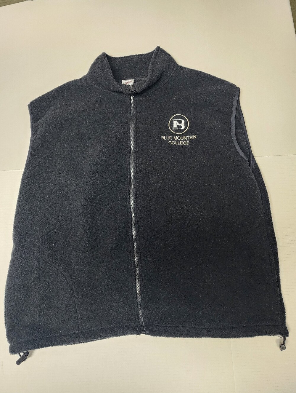 Vintage College House Men's Size XL Black Blue Mountain College Zip Cotton Vest